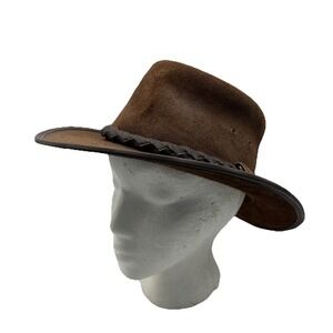 BC Hats Australia Outback Hat Genuine Steer Hide Suede Brown Leather Size Medium